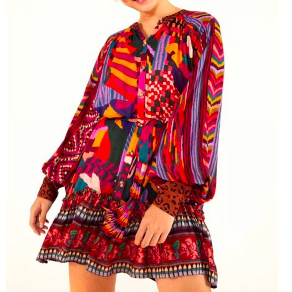 Farm Rio Anthropologie Long Sleeve Mini Dress